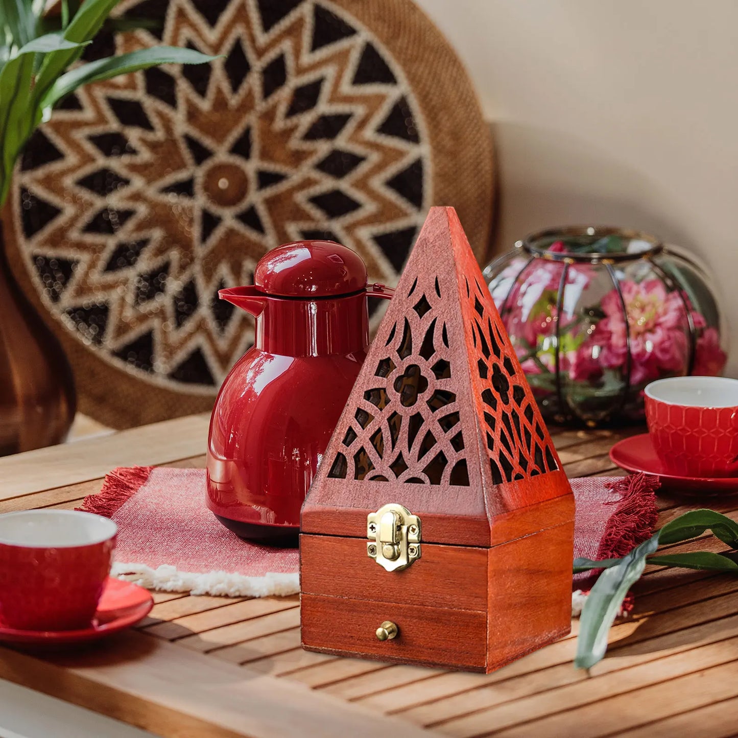 Wood Incense Burner Box Wooden Censer Pyramid Decor Holder