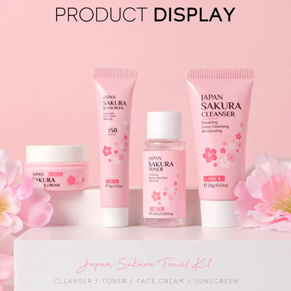 4pcs/Bag Sakura Skin Care Sets Facial Cleanser Toner Sunscreen Products