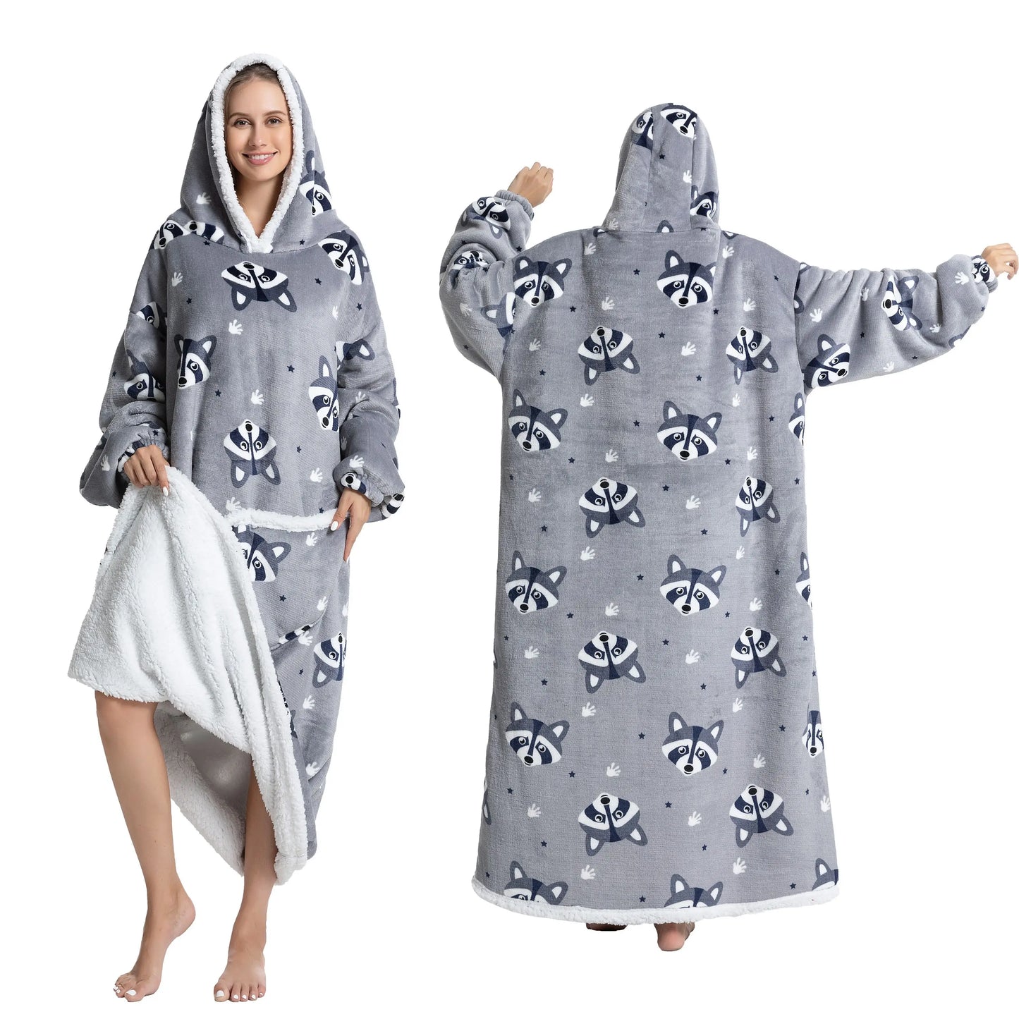 Oversized Wearable Blanket Cozy Warm Flannel Hoodie for Adults