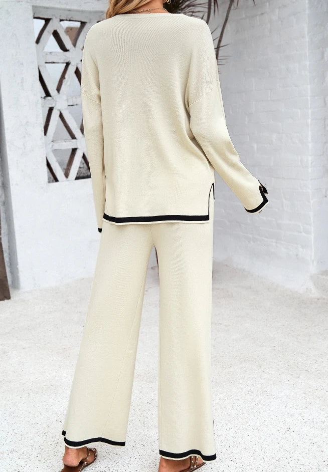 Elegant Women's Casual Pajama Set with Sweater and Pants