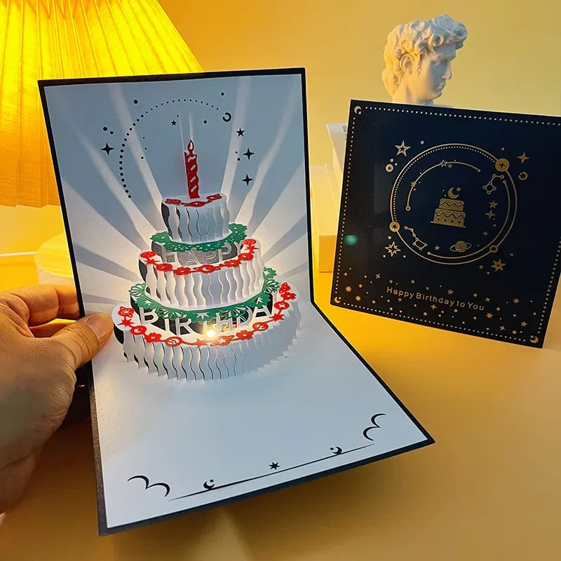 3D Birthday Cake Happy Birthday Card with Music Light Gift