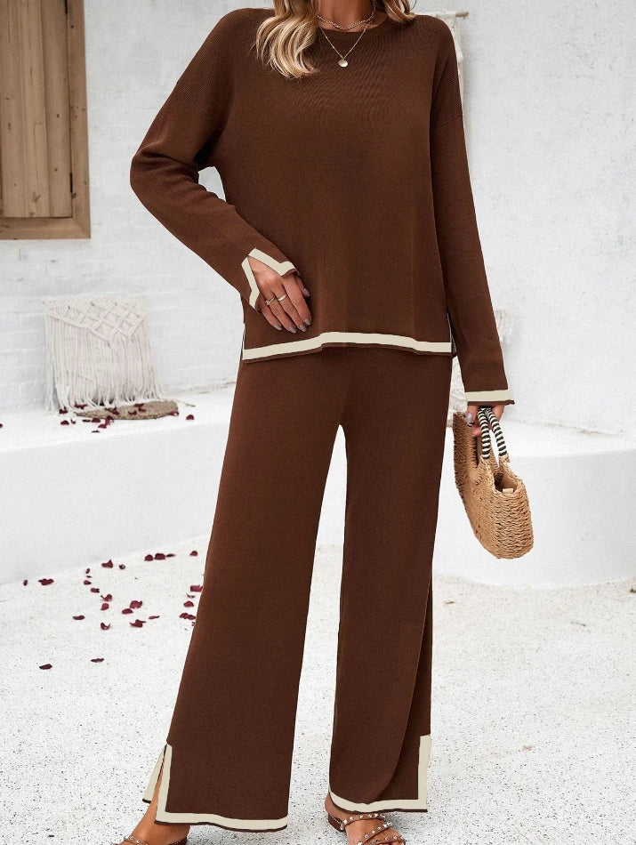 Elegant Women's Casual Pajama Set with Sweater and Pants