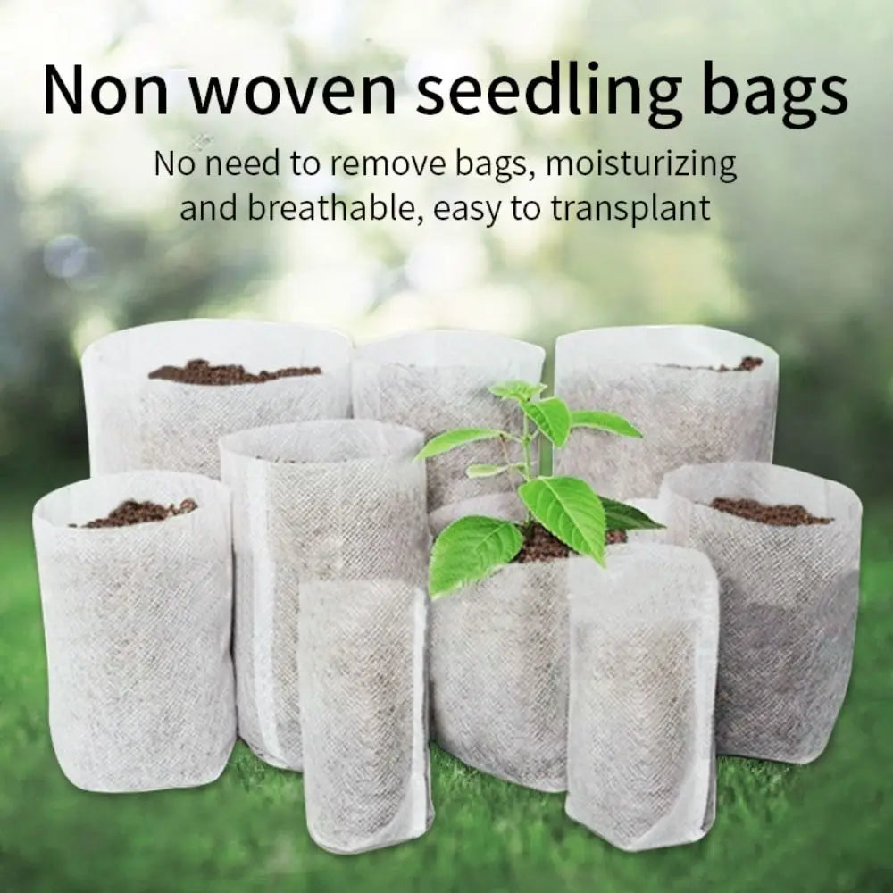 100Pcs Non-Woven Biodegradable Plant Nursery Bags for Garden