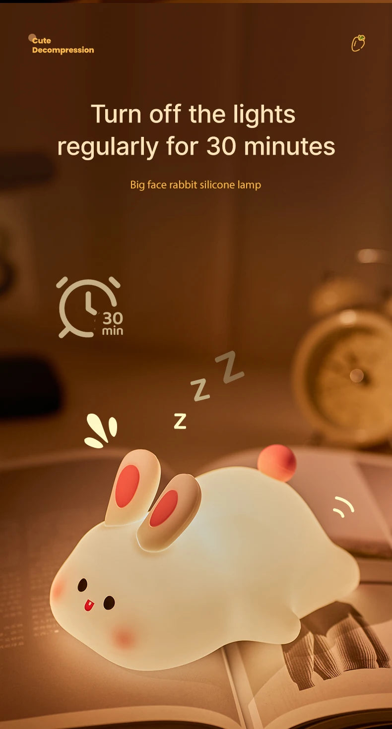 Big Face Rabbit Night Light Cute Silicone Soft Lamp Gift