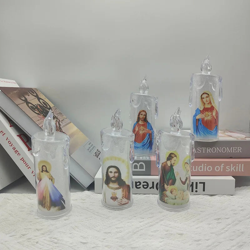 Jesus Virgin Christ Candle Lamp Flameless LED Tea Light Deco