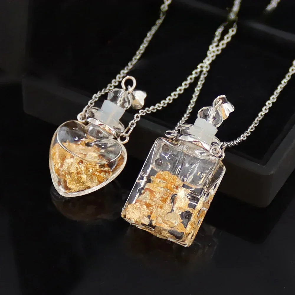 Fashion Crystal Aromatherapy Necklace Goldleaf Glass Pendant