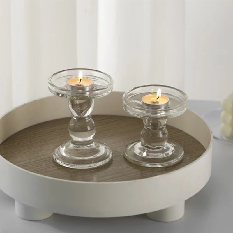 Ins Glass Candle Holders Luxury Transparent Tray for Romantic Decor