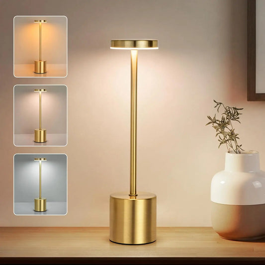 Simple LED Rechargeable Touch Metal Table Lamp Three Colors Bedside Creative Ambient Light Si