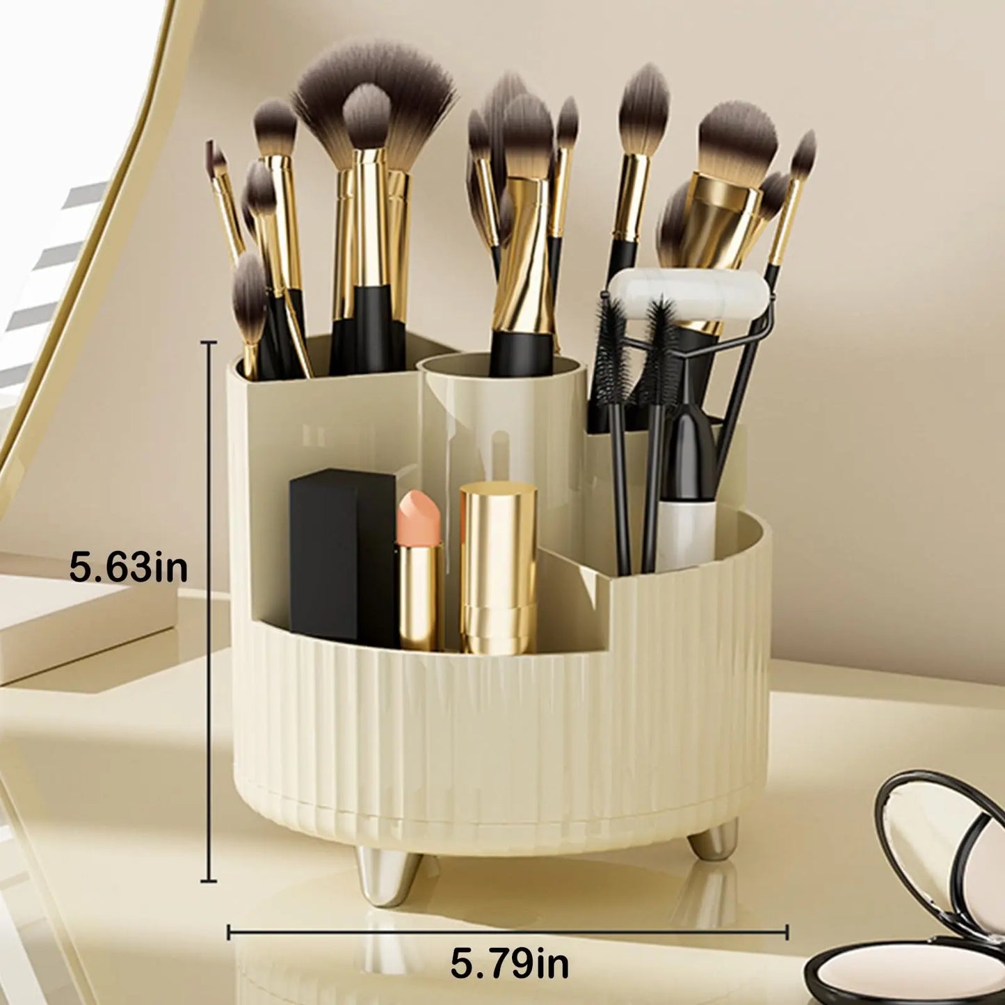 360 Rotating Makeup Organizer for Vanity with Brush Holder