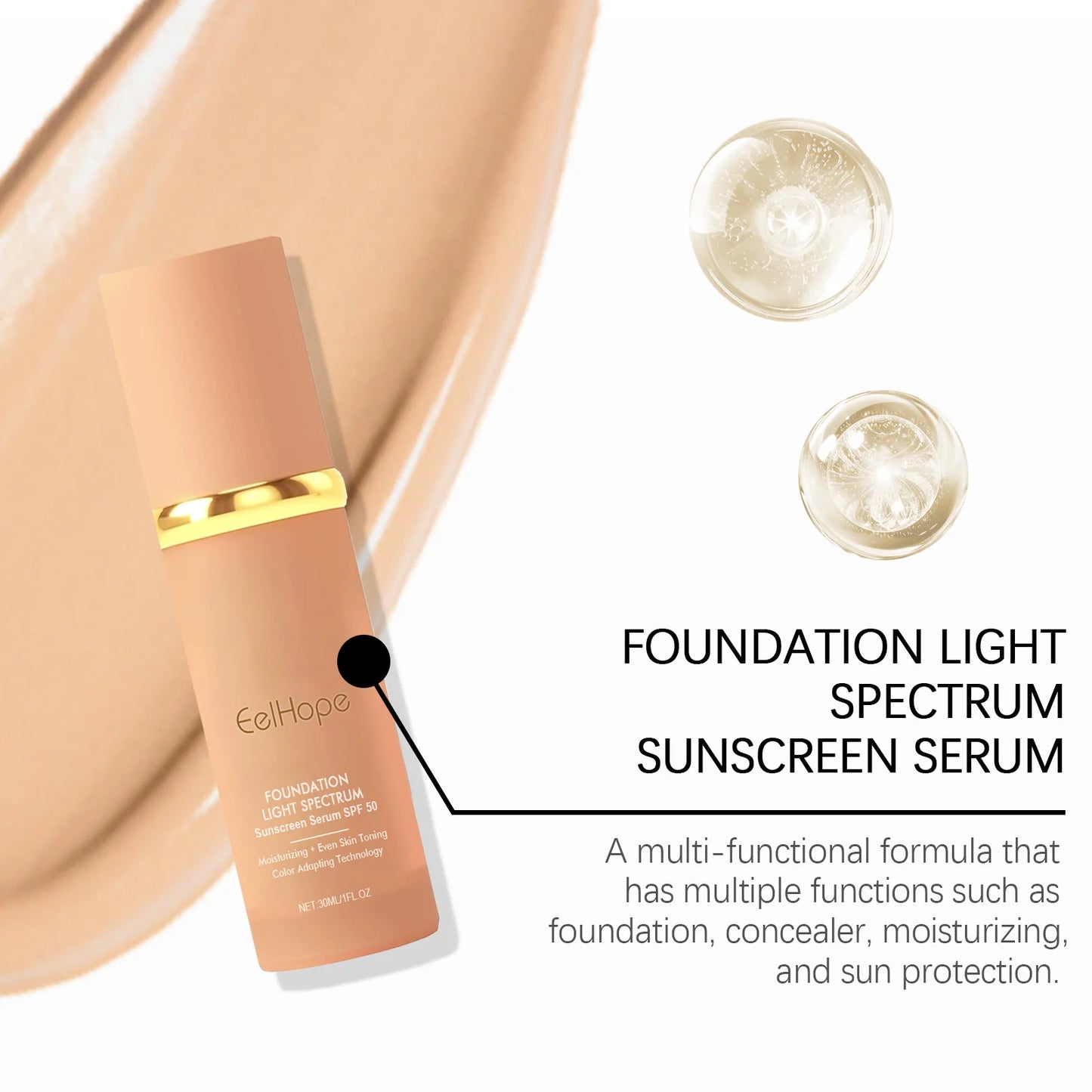 Foundation Color Changing Light Spectrum Sunscreen SPF 50 Concealer Full Coverage Liquid Base Cosmetics