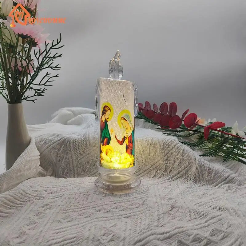 Jesus Virgin Christ Candle Lamp Flameless LED Tea Light Deco