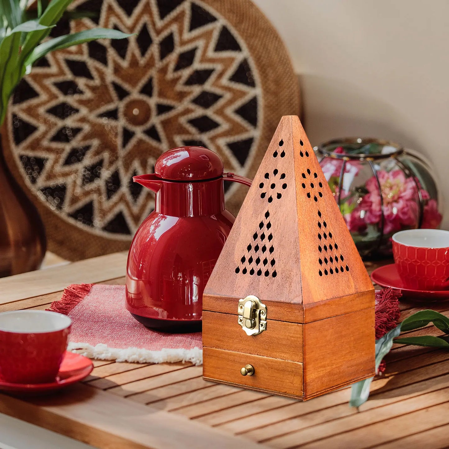 Wood Incense Burner Box Wooden Censer Pyramid Decor Holder