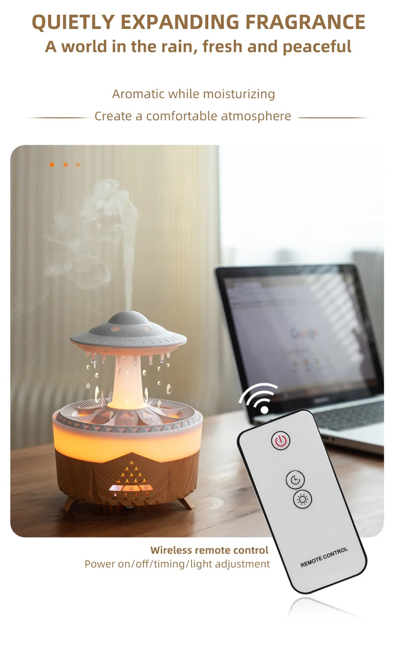 350ml Aroma Air Humidifier Mini USB Remote Control Raindrop Diffuser