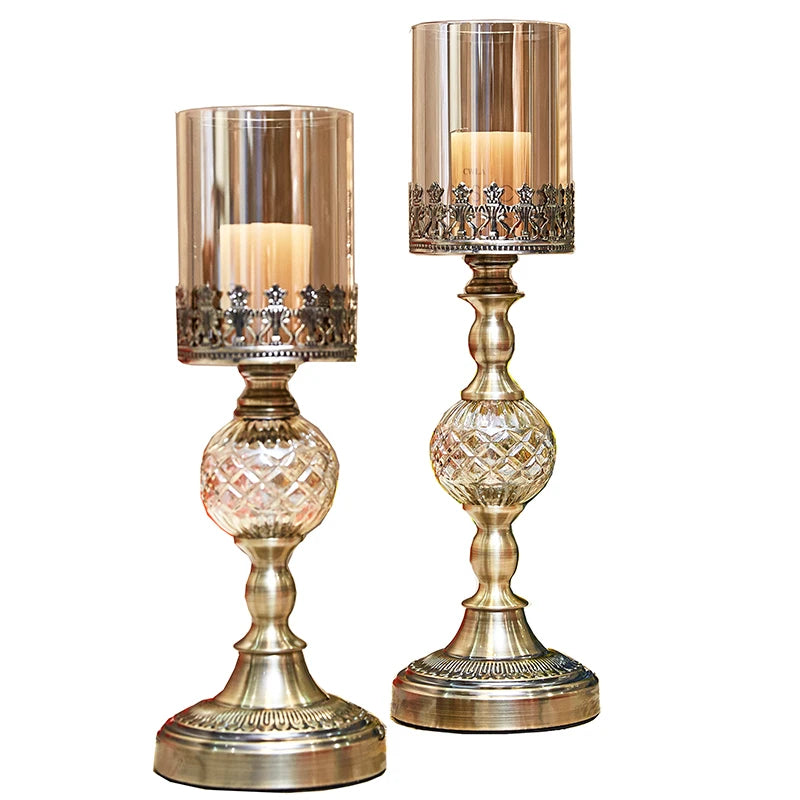 Luxury American Dining Table Metal Candlestick Glass Ornaments