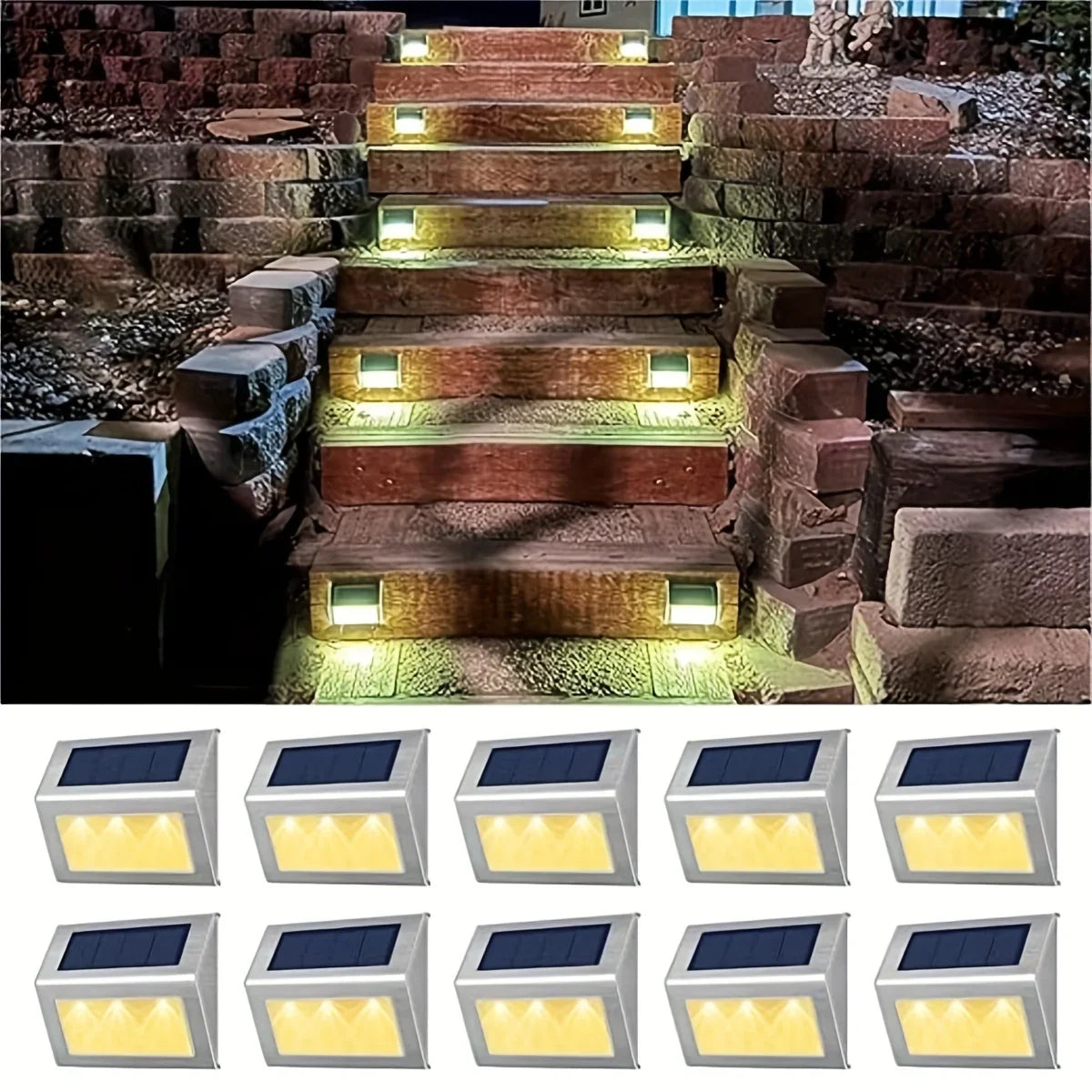 1~10pcs Solar Stair Lights Waterproof Yard Garden Light for Outside Patio Stainless Steel Solar Lamp