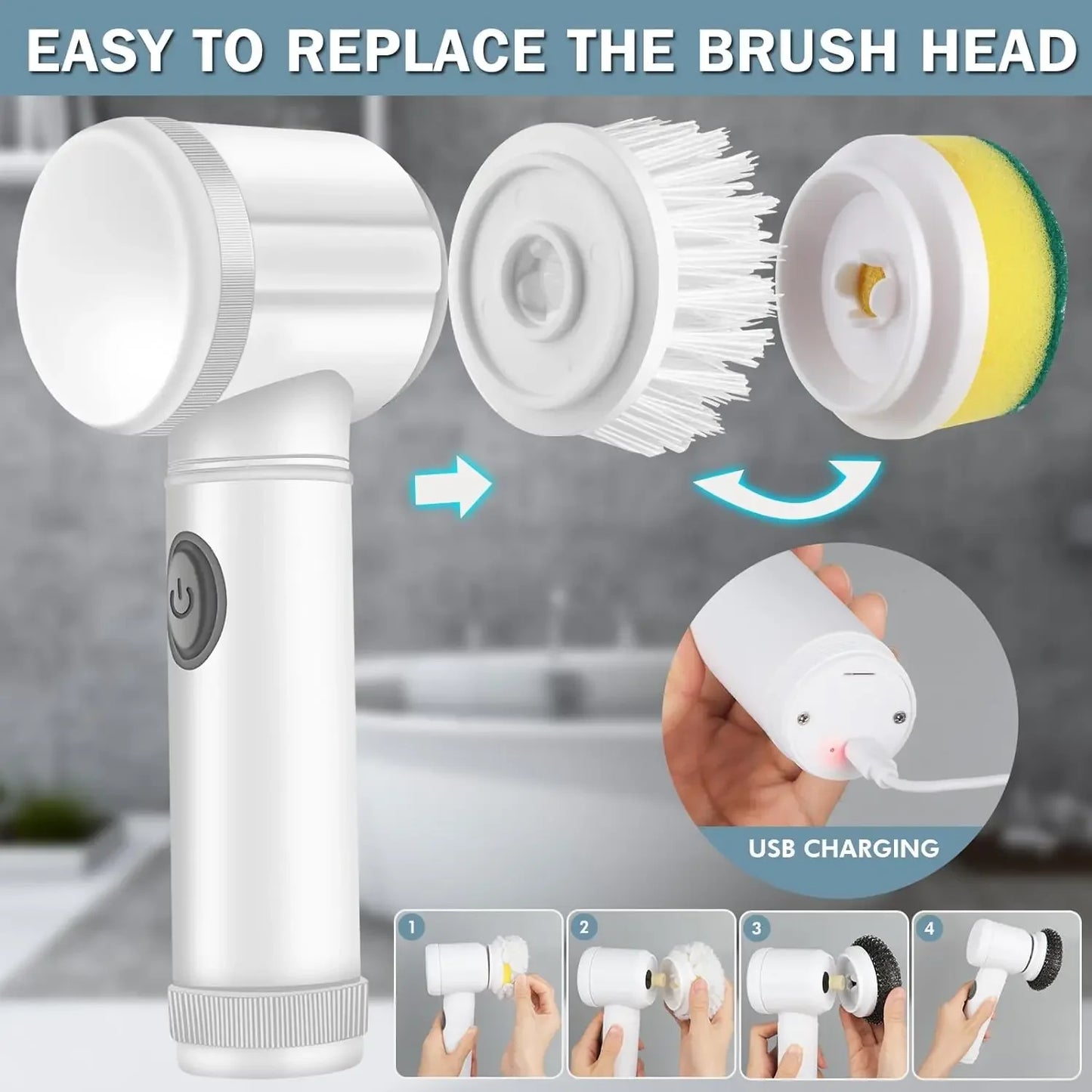 2024 New Electric Spin Scrubber with 5 Brush Heads