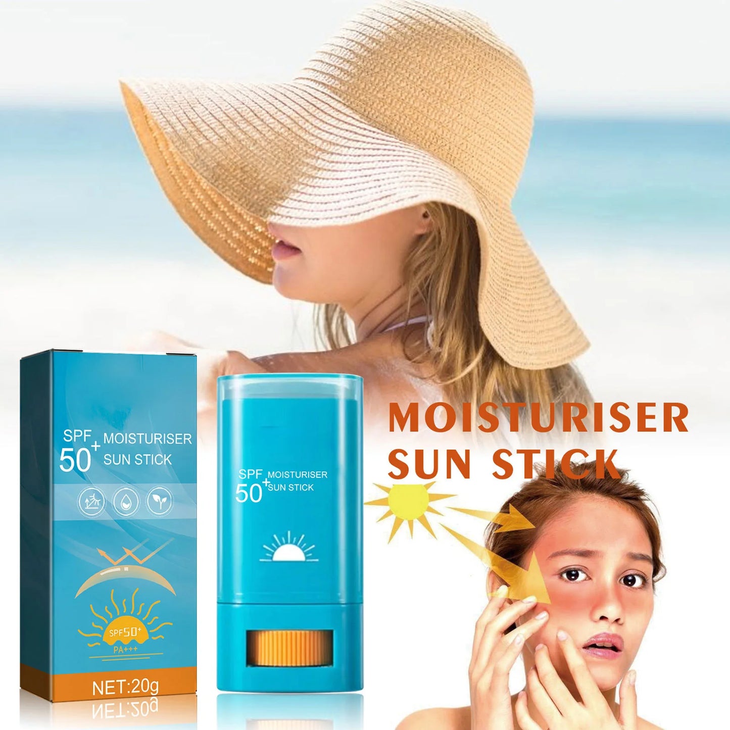 Moisturizing Sunscreen Stick Broad Spectrum SPF 50+ UVA UVB Protection 0.7oz