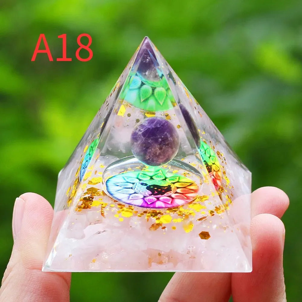 Crystals Stone Orgone Pyramid Energy Generator Natural Amethyst Peridot Reiki Chakra Tool