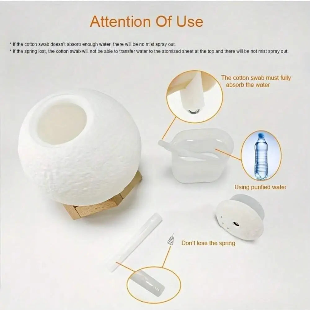 1pc 3D Moon Lamp Humidifier With Wooden Base For Tranquil Home Decor