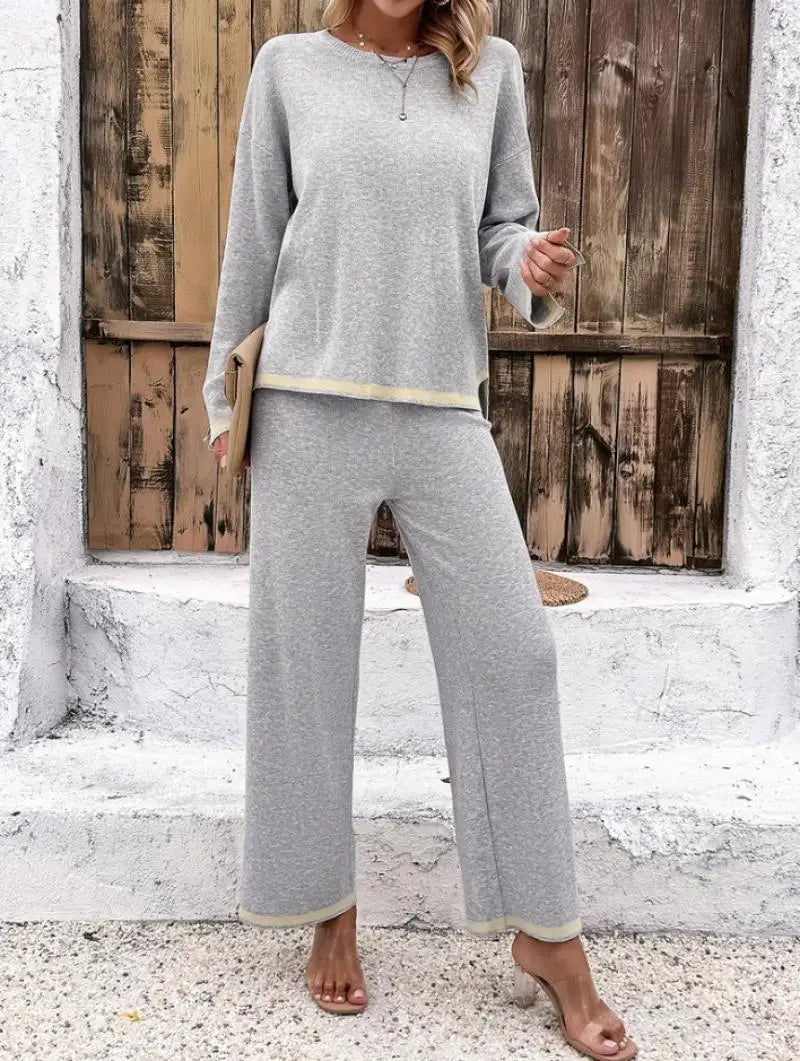 Elegant Women's Casual Pajama Set with Sweater and Pants