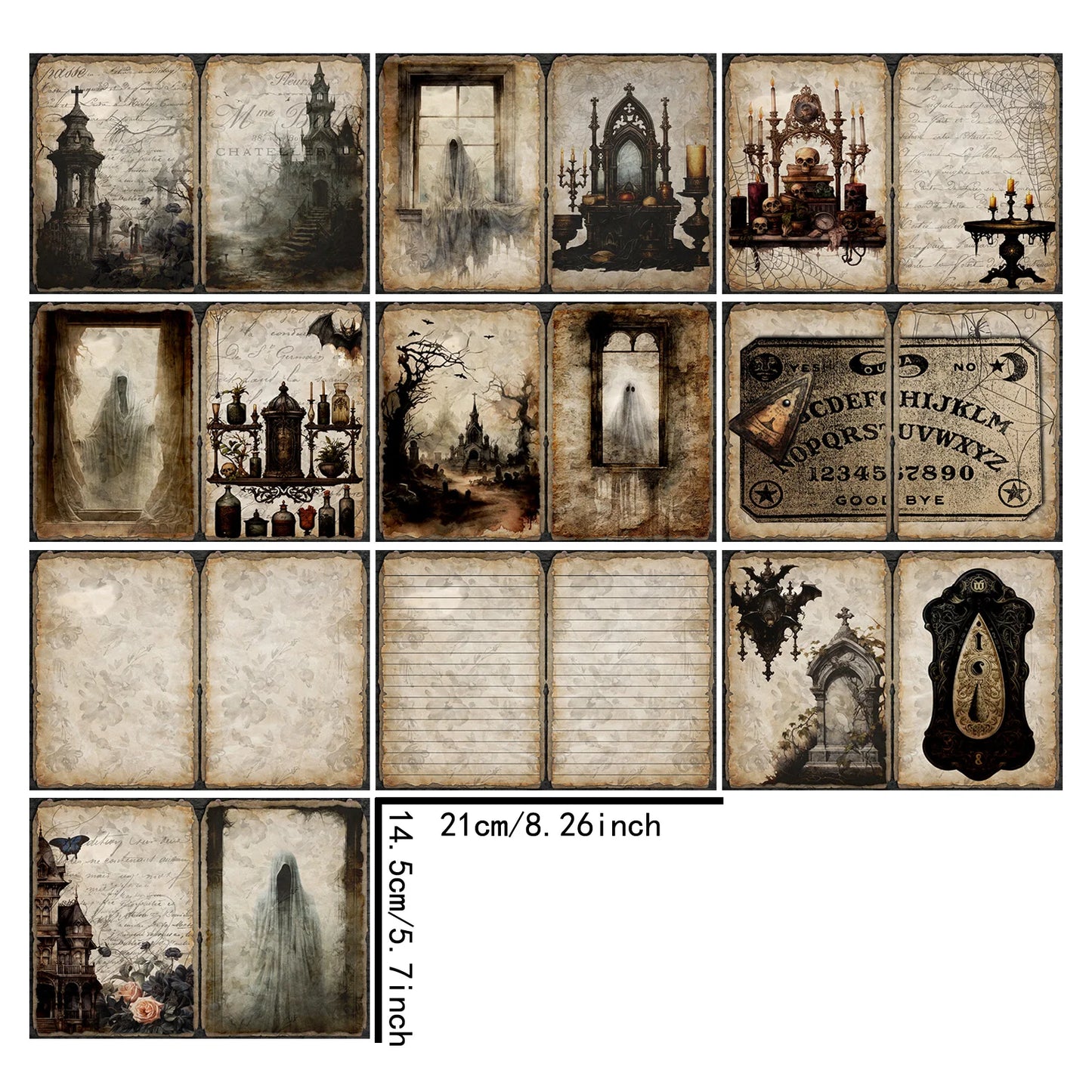 10 Sheets A5 Size Halloween Nameplate Castle Key Ghost Background Vintage Grunge Journal Planning Scrapbooking