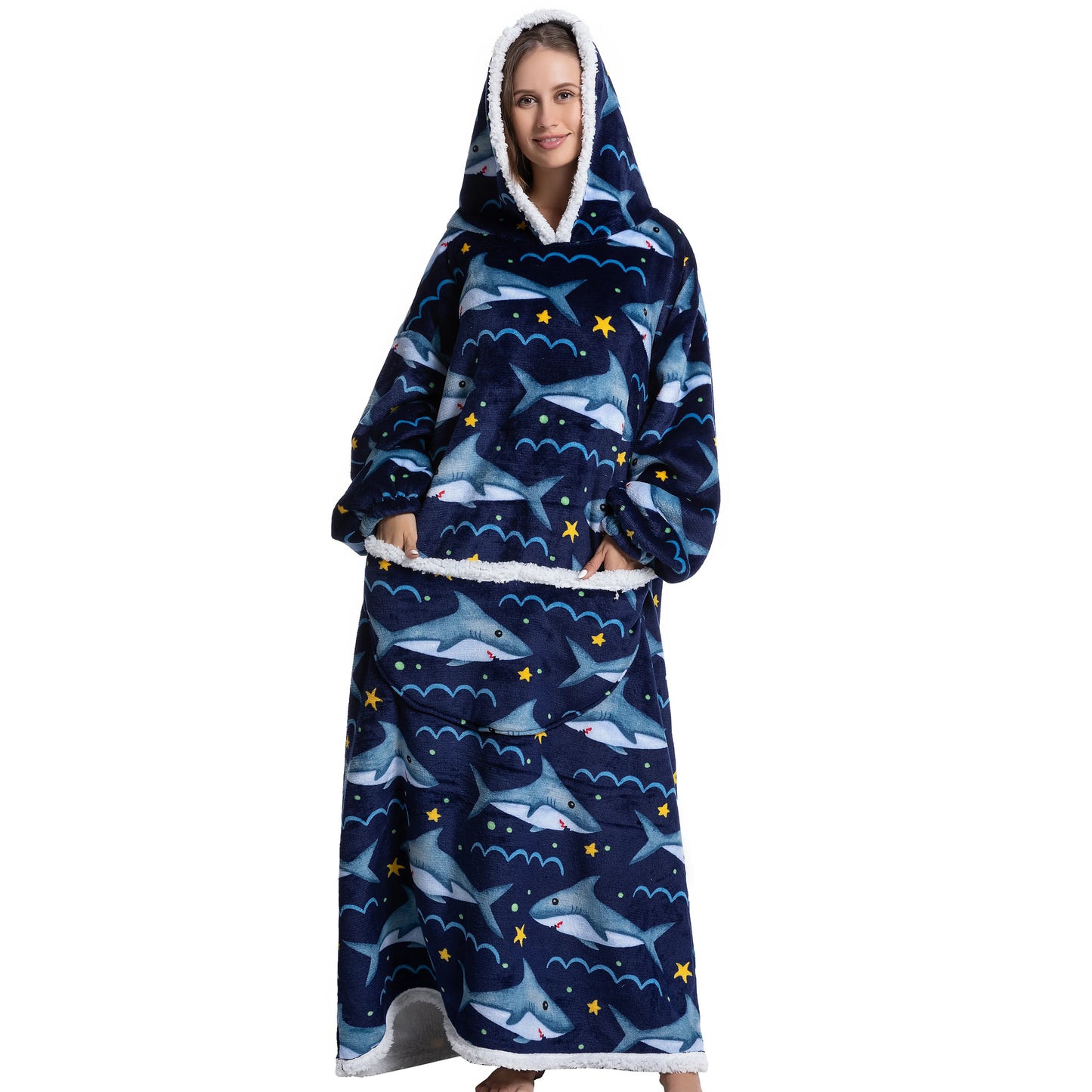 Oversized Wearable Blanket Cozy Warm Flannel Hoodie for Adults