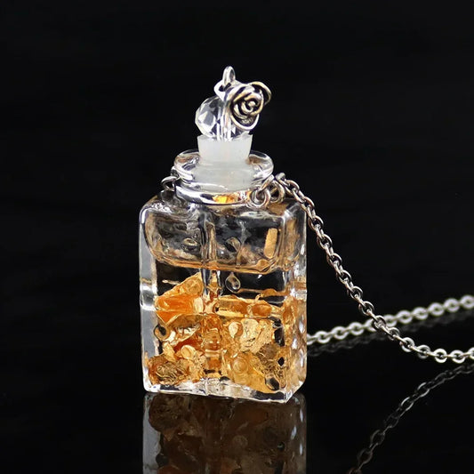 Fashion Crystal Aromatherapy Necklace Goldleaf Glass Pendant