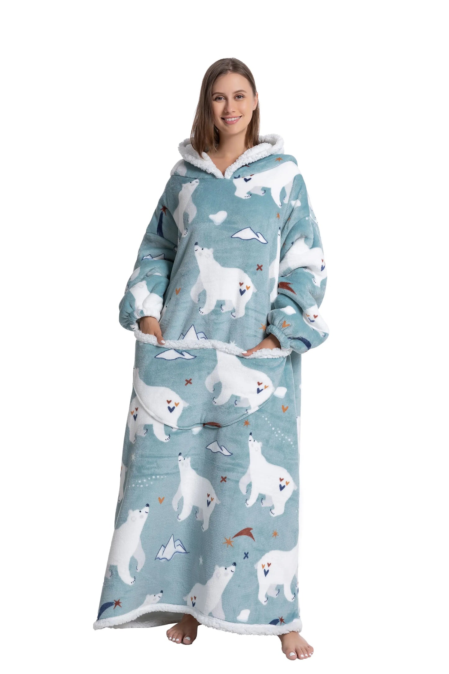 Oversized Wearable Blanket Cozy Warm Flannel Hoodie for Adults