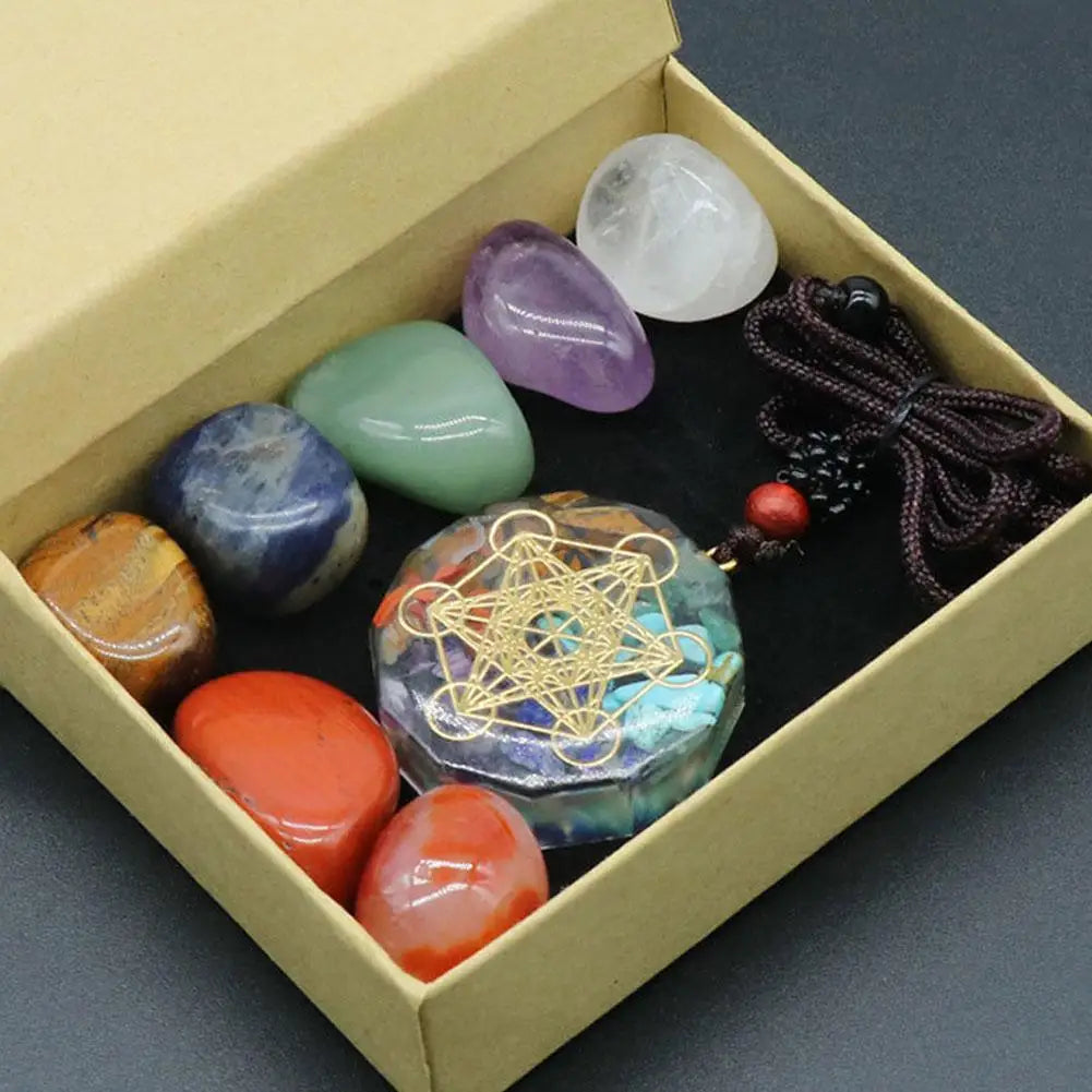 Natural Crystal Chakras Kit Amethyst Stone Healing Gifts