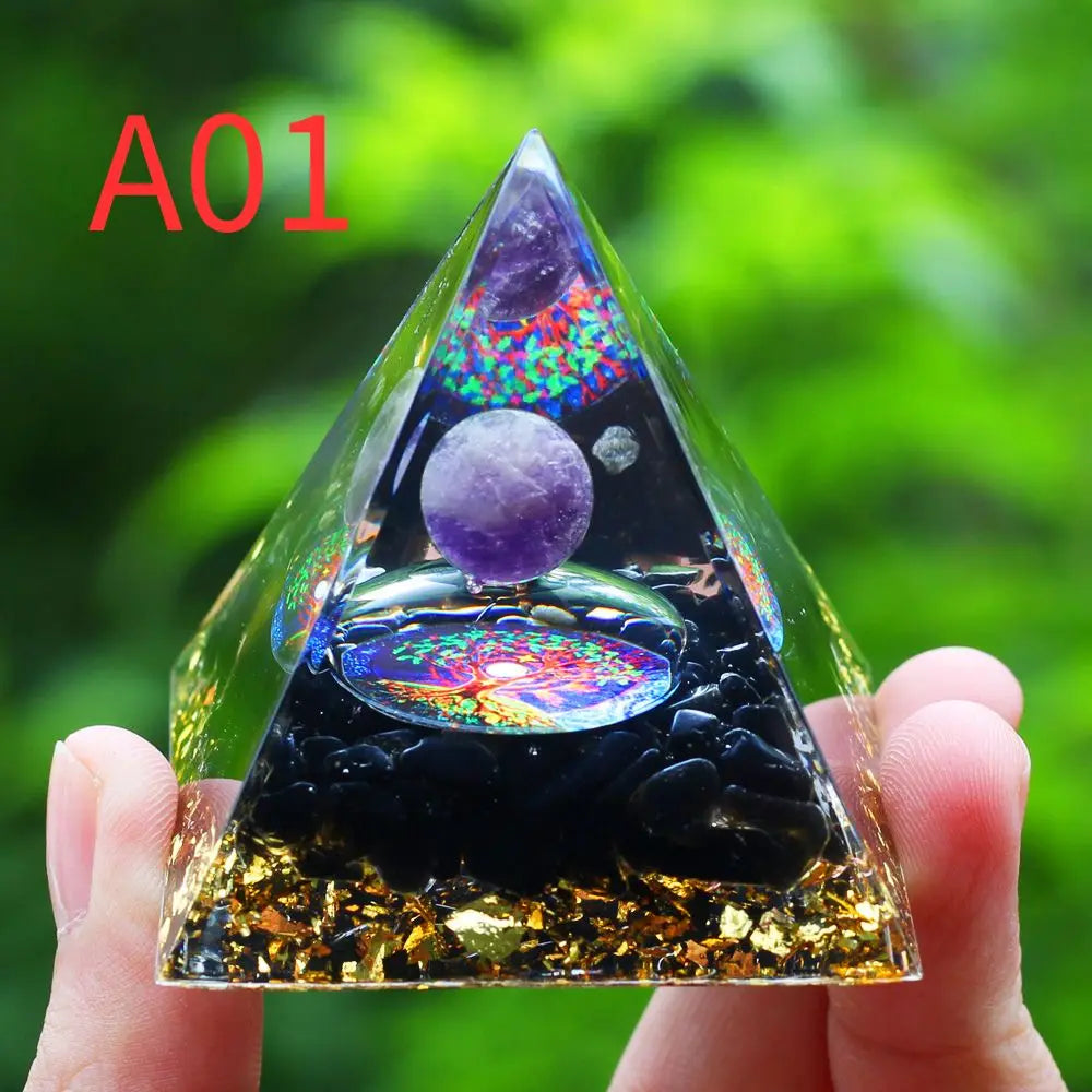 Crystals Stone Orgone Pyramid Energy Generator Natural Amethyst Peridot Reiki Chakra Tool