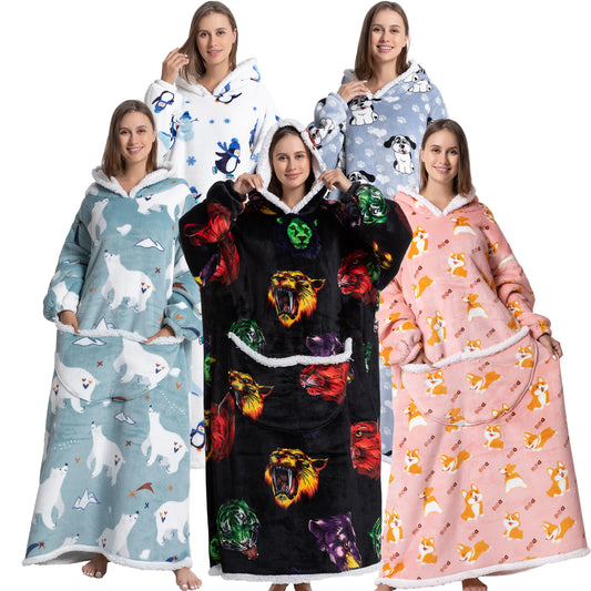 Oversized Wearable Blanket Cozy Warm Flannel Hoodie for Adults