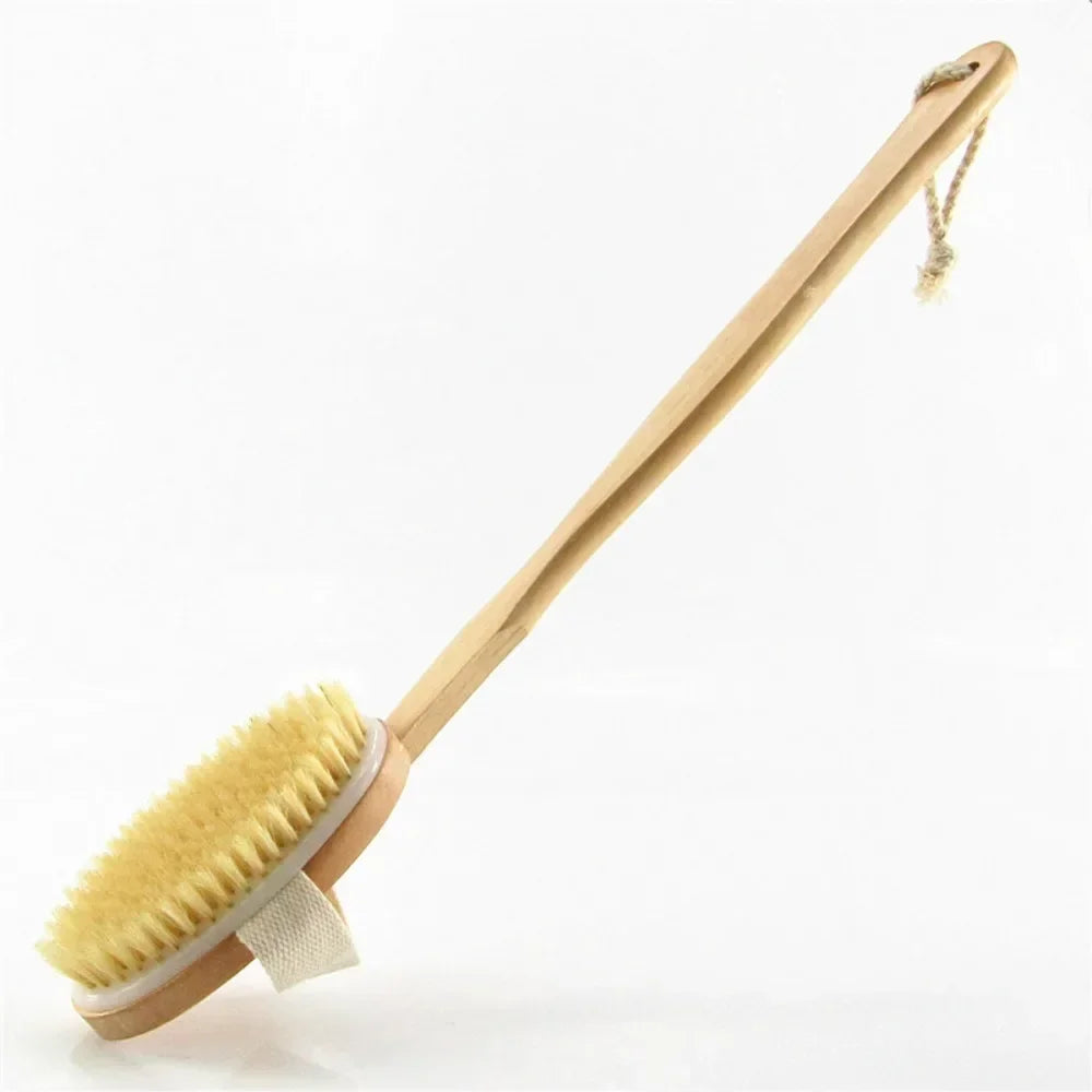 Natural Bristles Back Scrubber Shower Brush for Exfoliation