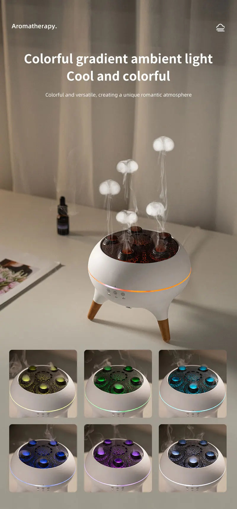 Dynamic Jellyfish Air Humidifier 250ml Essential Oil Diffuser with 7 Colorful Night Lights