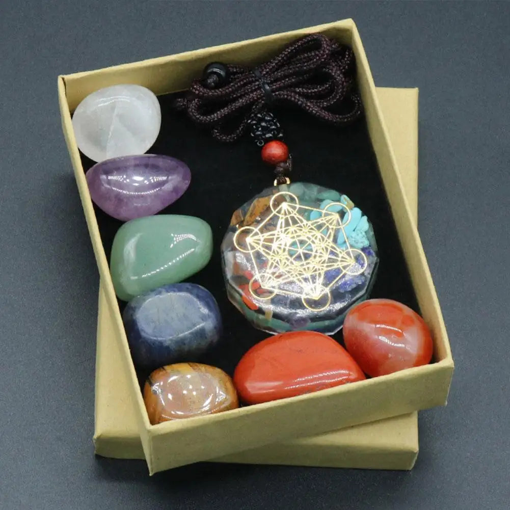 Natural Crystal Chakras Kit Amethyst Stone Healing Gifts