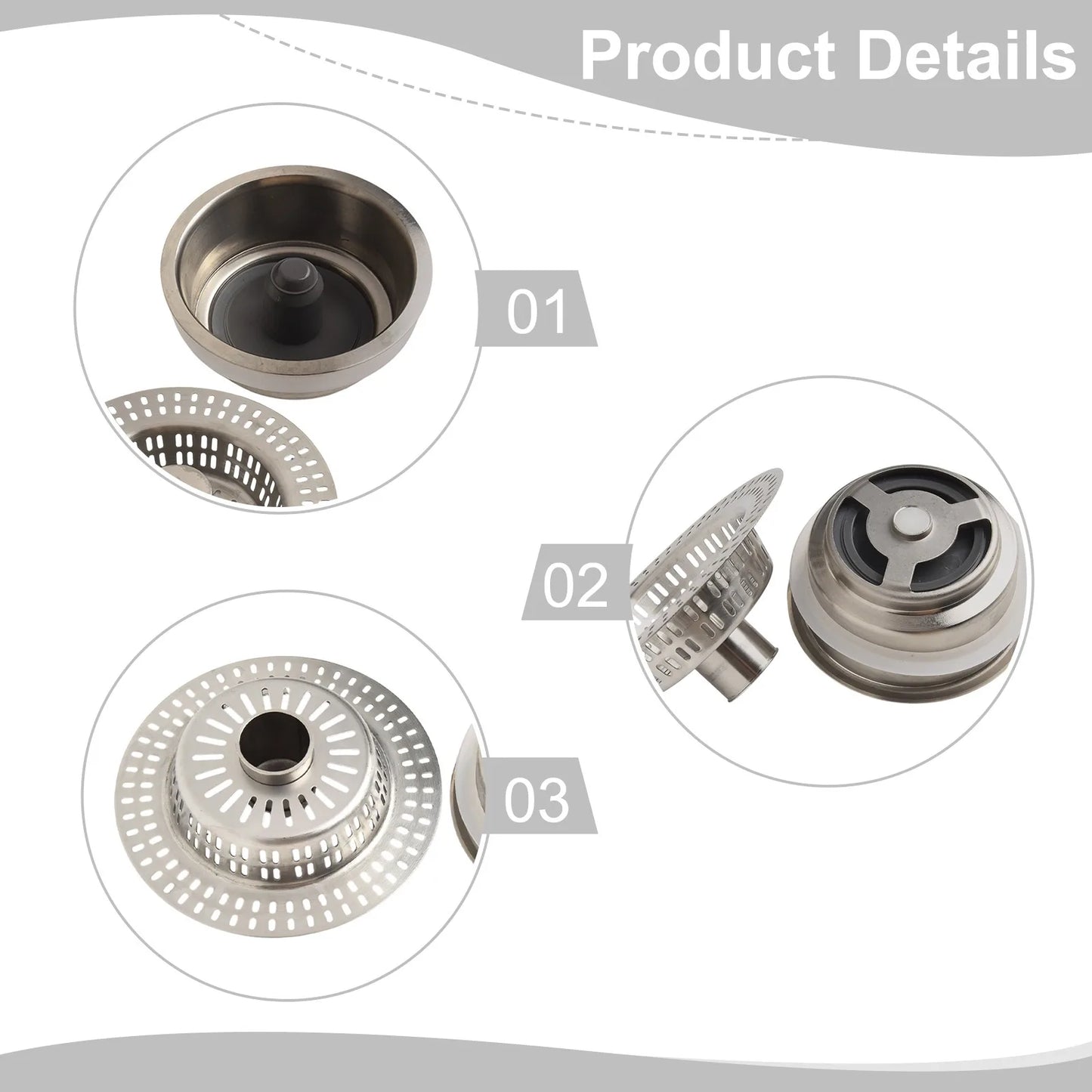 3 In 1 Kitchen Sink Drain Strainer Stainless Steel Stopper