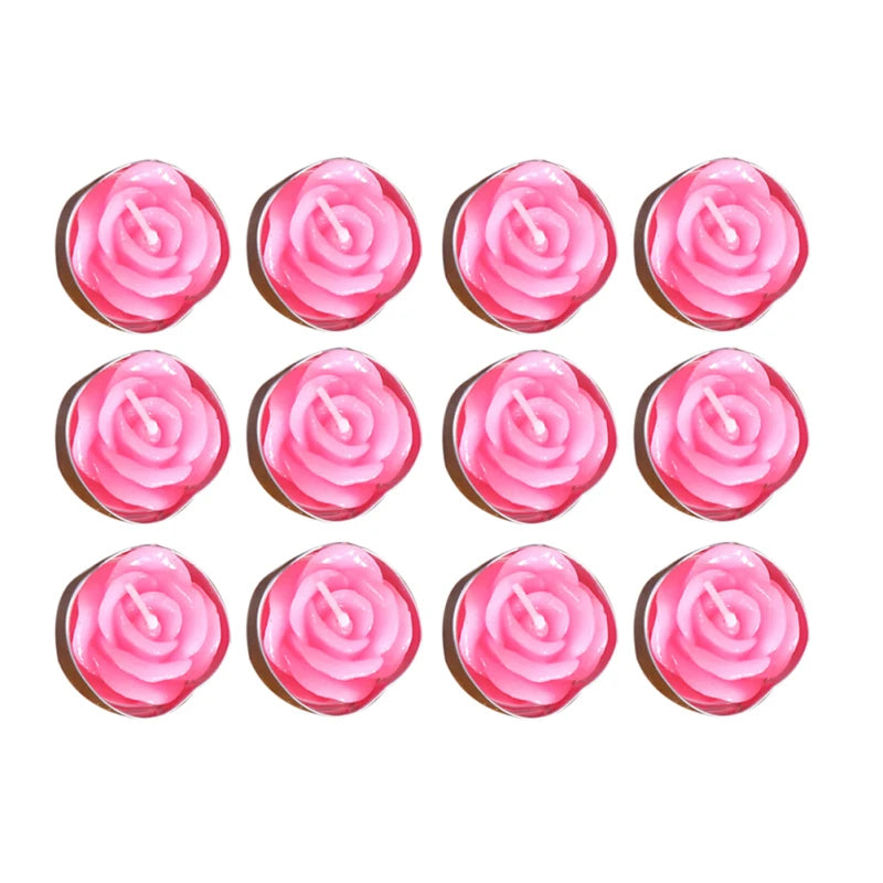 12Pcs Rose Shape Tea Light Candle for Romantic Decor 2024