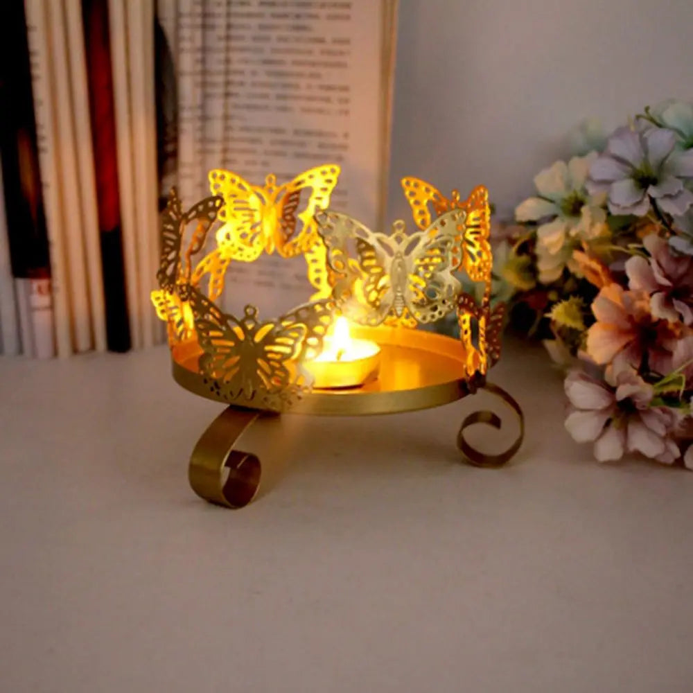 Unique Butterfly Shaped Candlestick Triangle Base Gold Holder