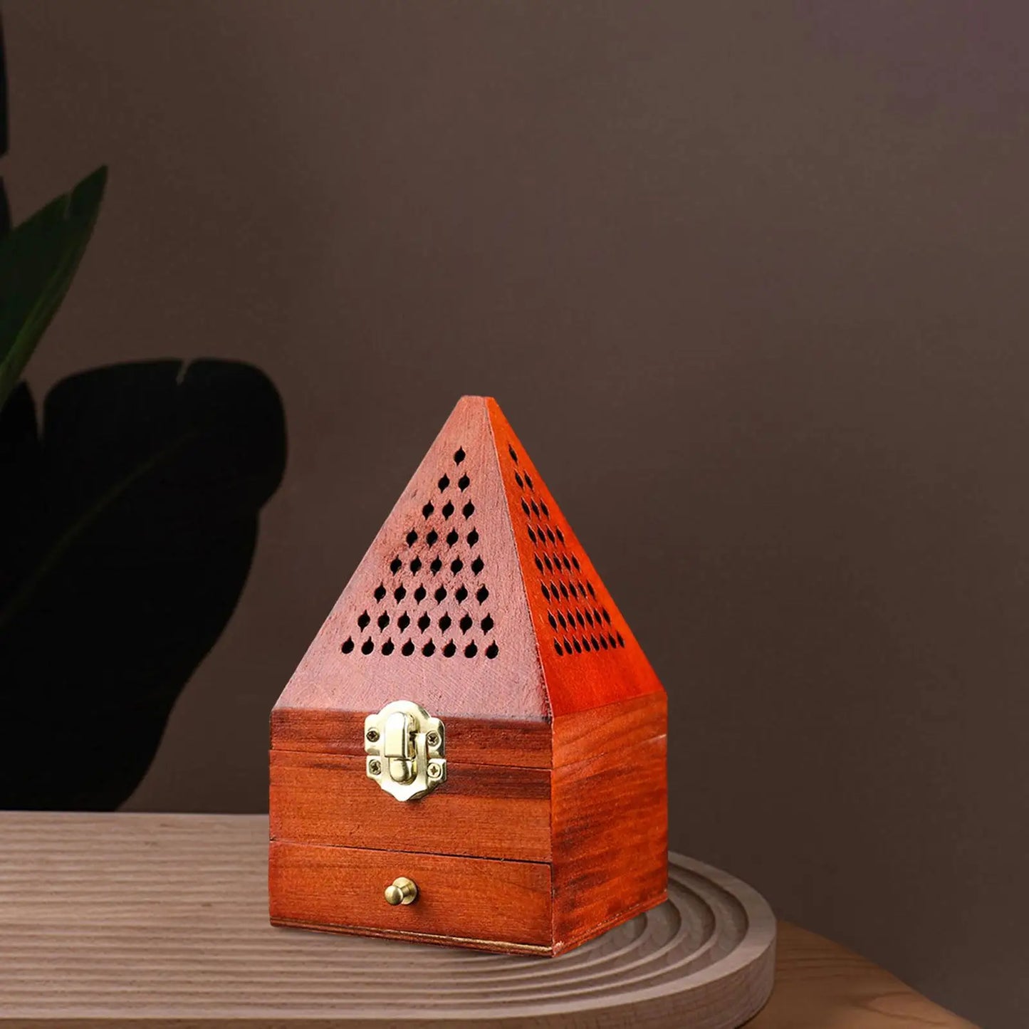 Wood Incense Burner Box Wooden Censer Pyramid Decor Holder