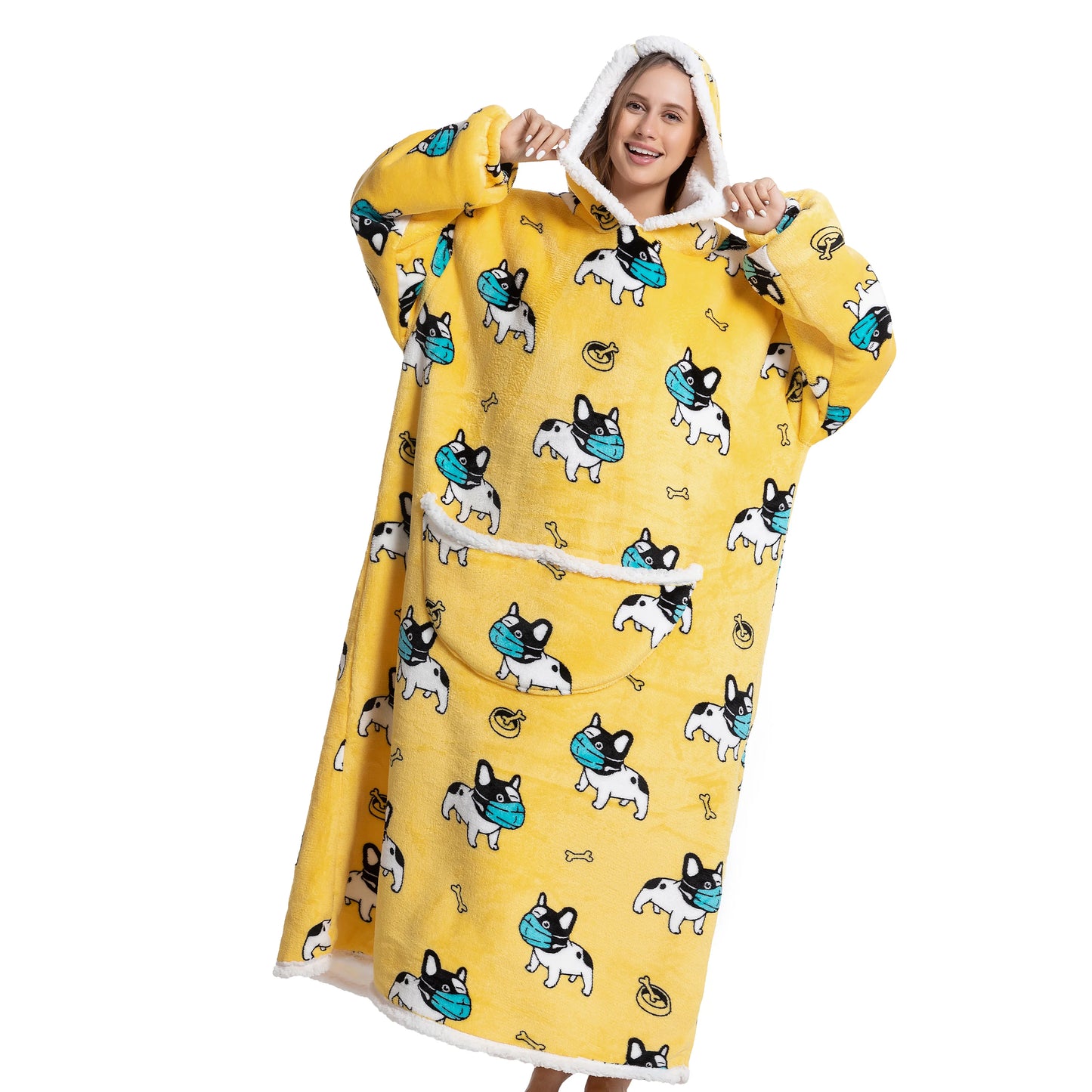 Oversized Wearable Blanket Cozy Warm Flannel Hoodie for Adults