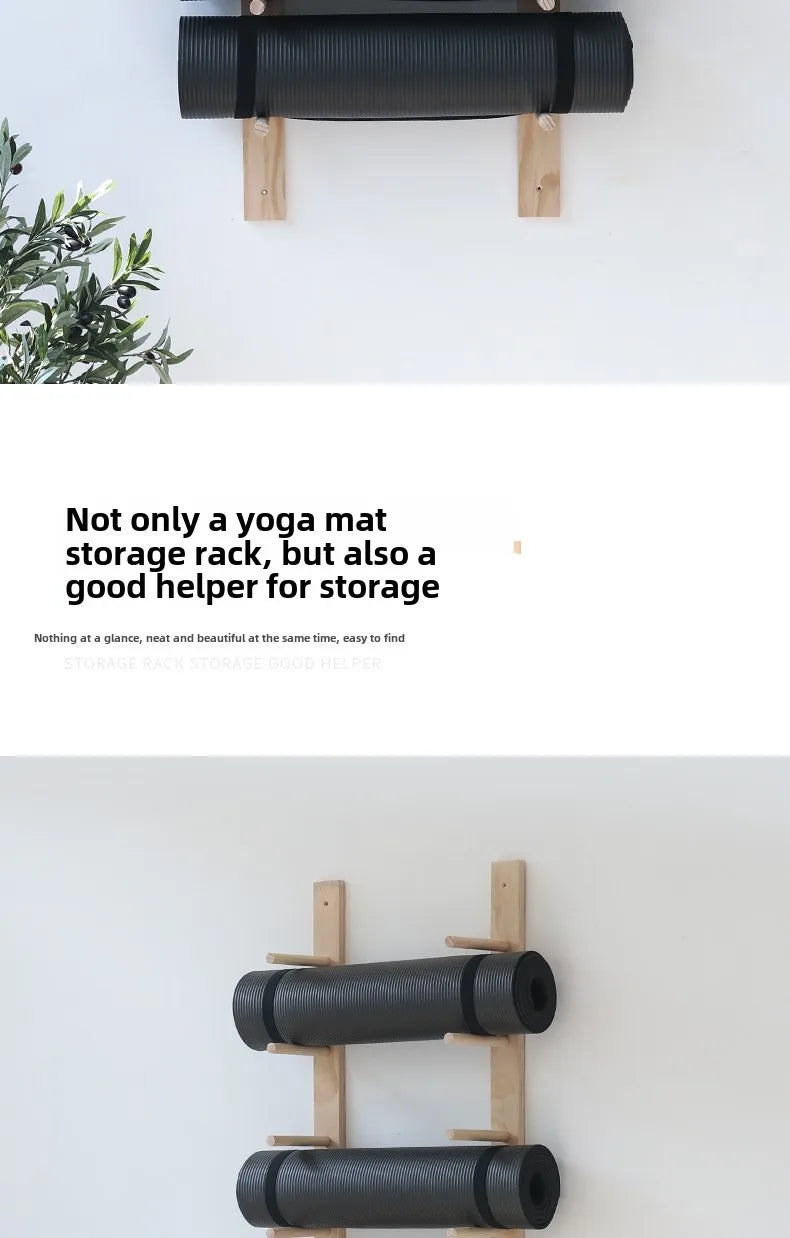 Solid Wood Yoga Mat Storage Organizer Wall Shelf Rack