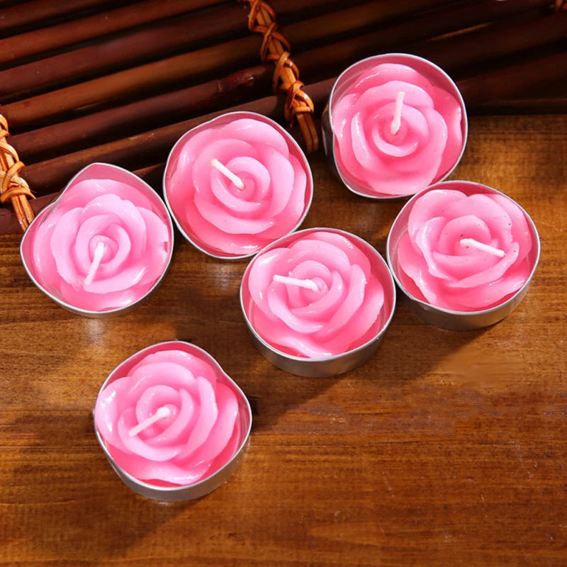 12Pcs Rose Shape Tea Light Candle for Romantic Decor 2024