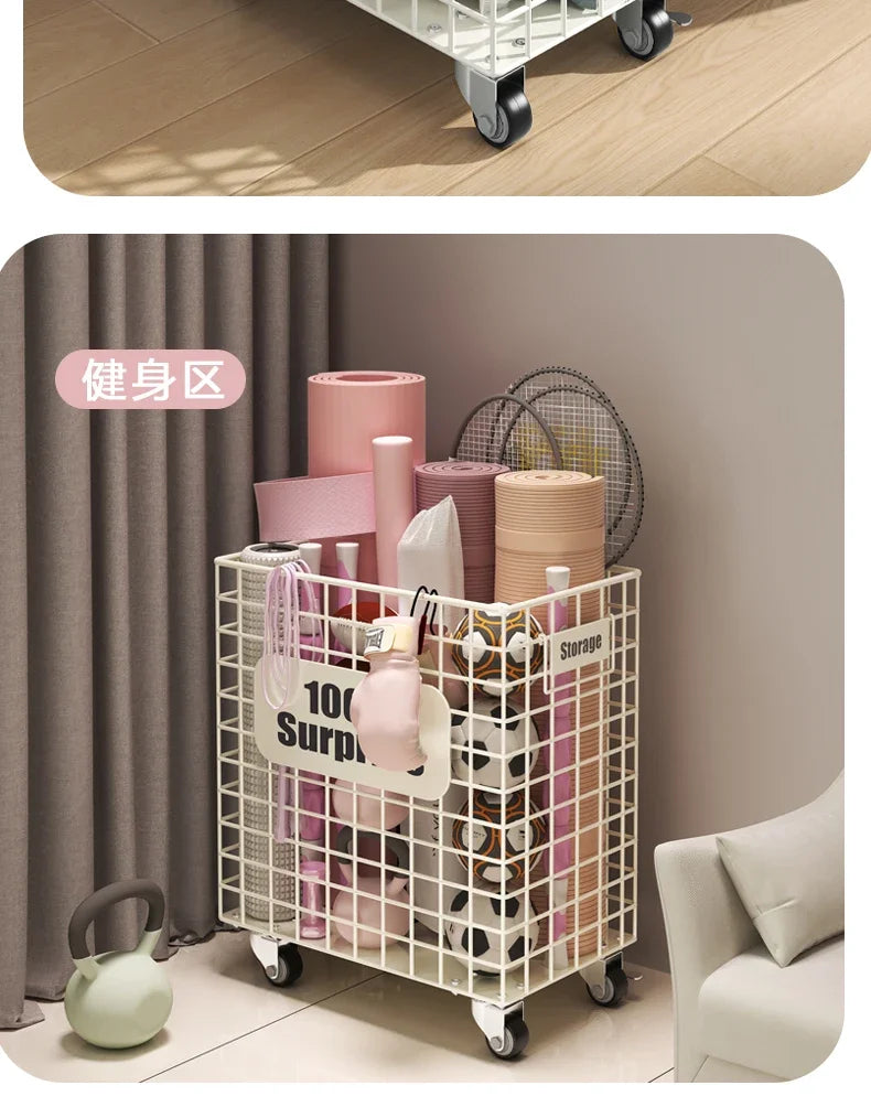 Large Capacity Yoga Mat Storage Basket with Iron Shelf Rack