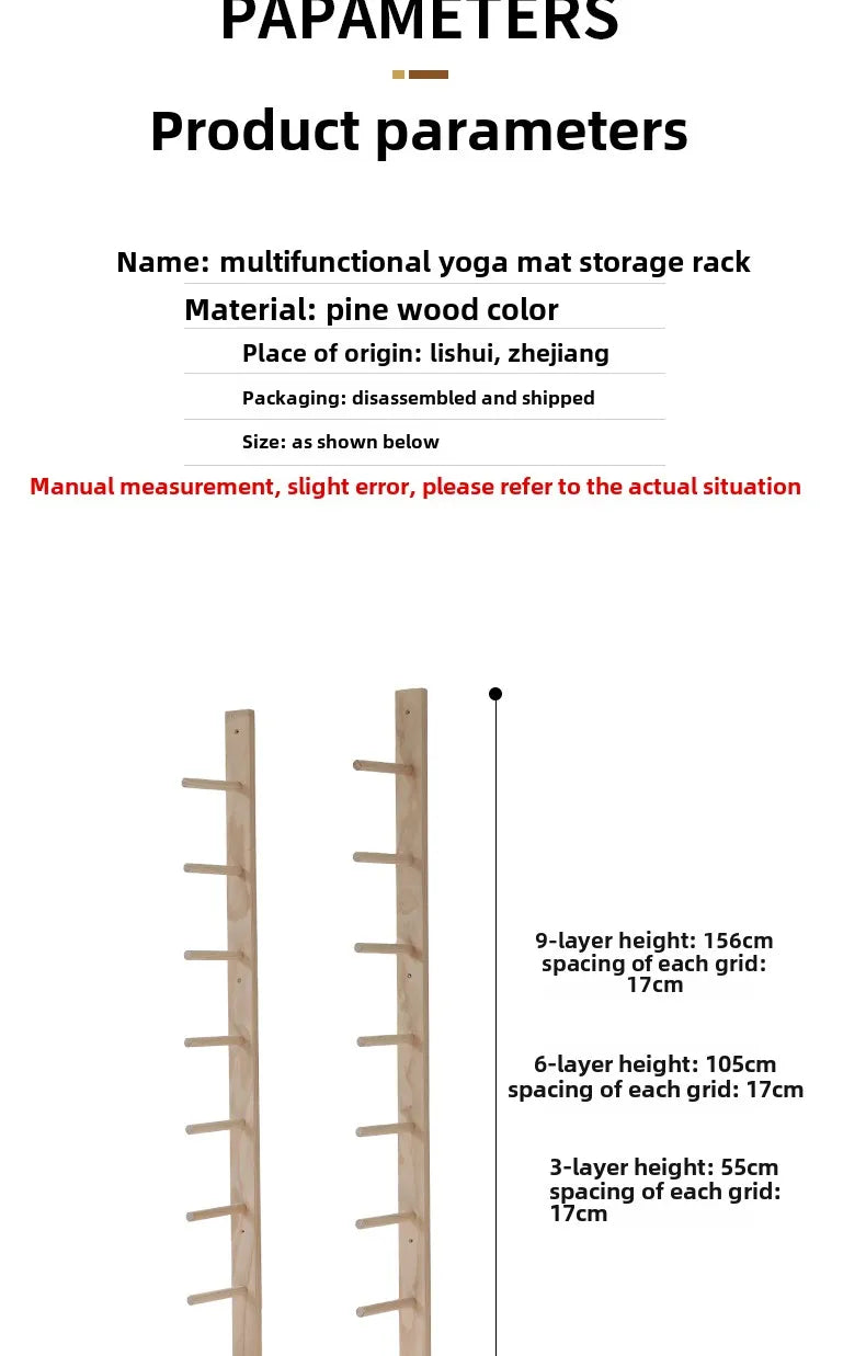 Solid Wood Yoga Mat Storage Organizer Wall Shelf Rack