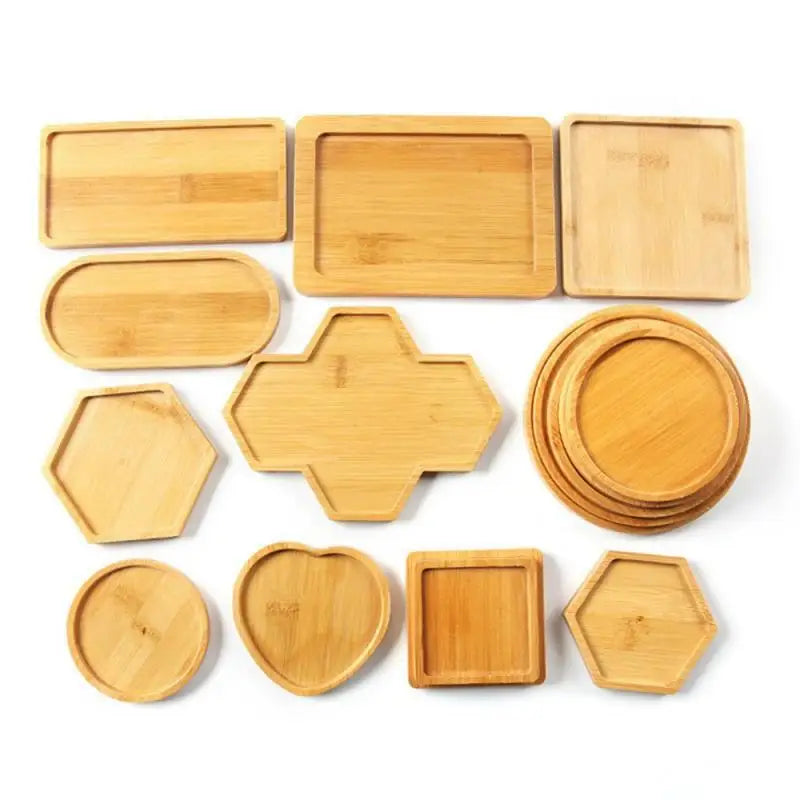 Elegant Multi Bamboo Tray Wood Saucer Flower Pot Tray Cup Pad Coaster Plate For Kitchen