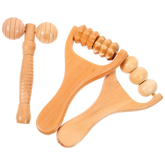 3 Pcs Neck and Waist Soothing Massage Tool Wooden Roller