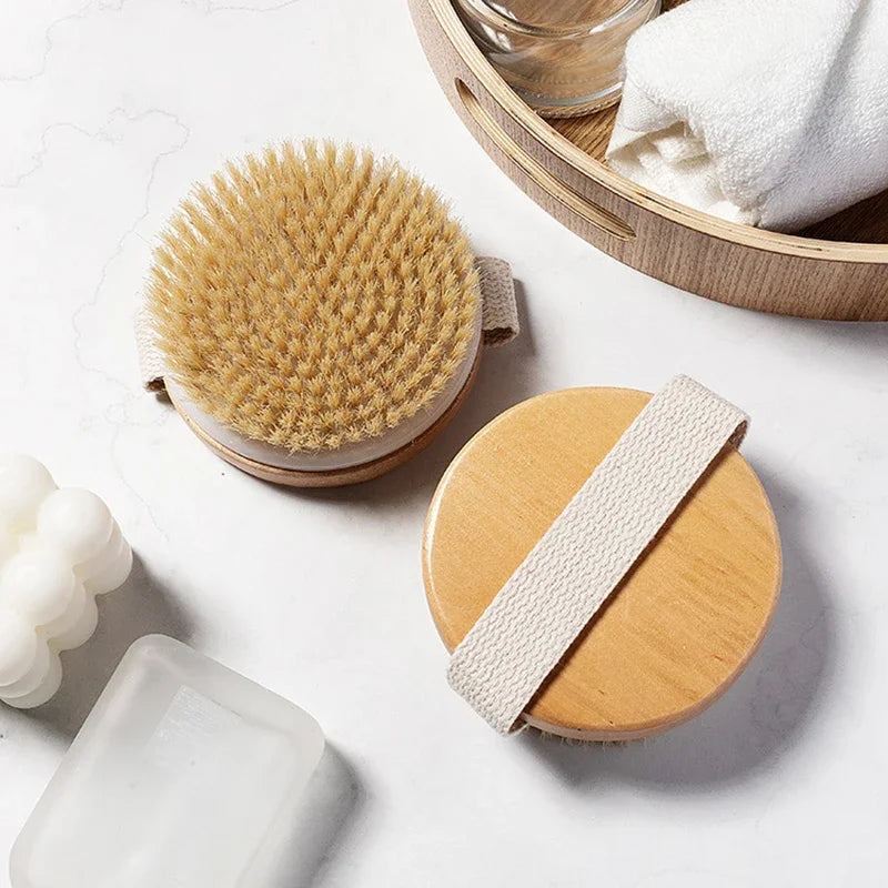 Wooden Bath Brush Natural Wooden Sisal Plant Fiber Brush Exfoliating and Promoting Blood Circulation Body Massage Brush