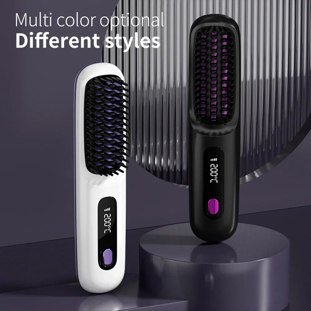 Wireless Straight Hair Comb Electric Hot Comb Mini Two-in-One Ceramic Curler