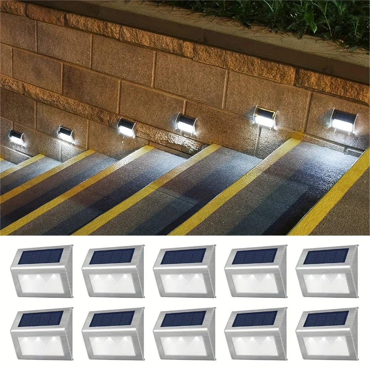 1~10pcs Solar Stair Lights Waterproof Yard Garden Light for Outside Patio Stainless Steel Solar Lamp