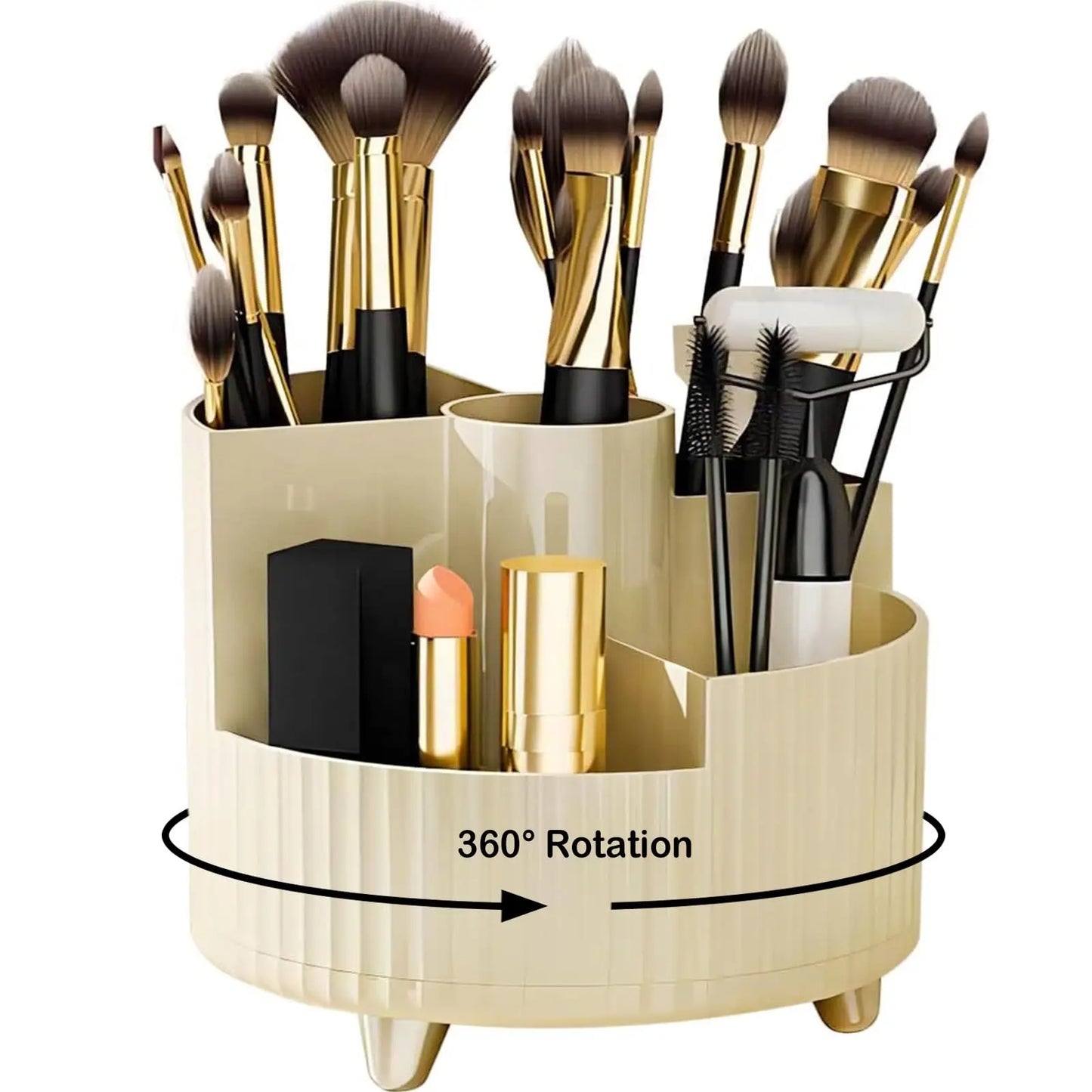 360 Rotating Makeup Organizer for Vanity with Brush Holder