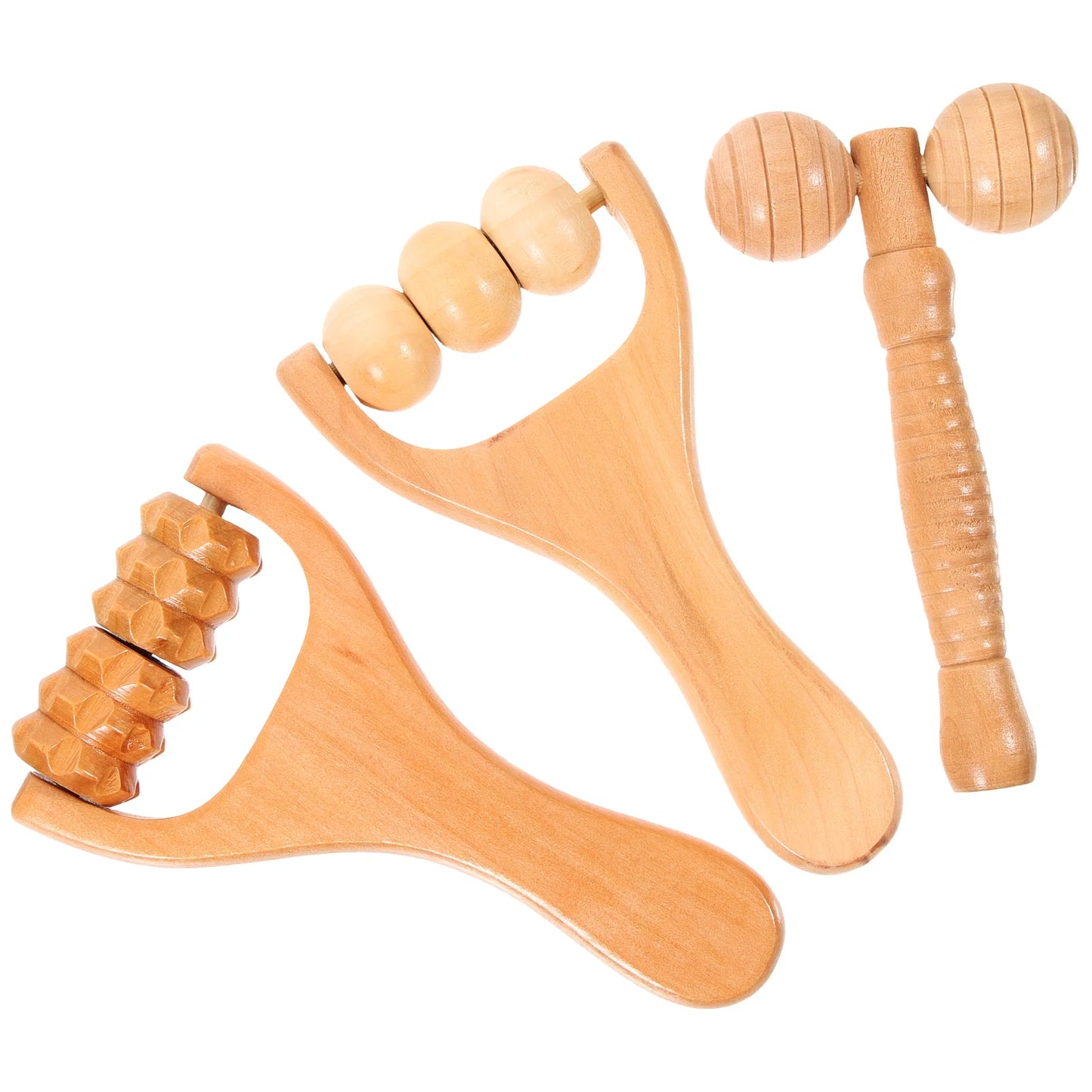 3 Pcs Neck and Waist Soothing Massage Tool Wooden Roller